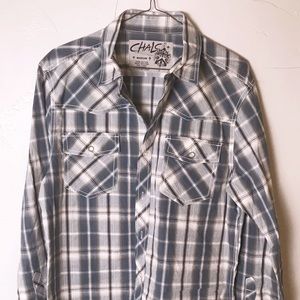 Chalc Men’s Blue Plaid button down long sleeve | M